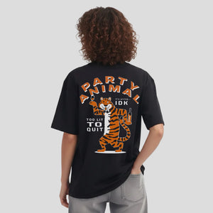 Black Oversized Graphic T-Shirt – “Party Animal” Unisex Streetwear Tee
