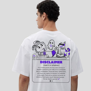 White Oversized Graphic T-Shirt – “Disclaimer” Unisex Streetwear Tee