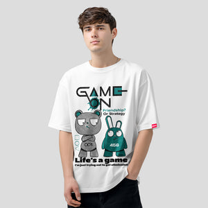 White Oversized Graphic T-Shirt – “Game On” Unisex Streetwear Tee