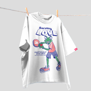 White Oversized Graphic T-Shirt – “Serving Love” Unisex Streetwear Tee