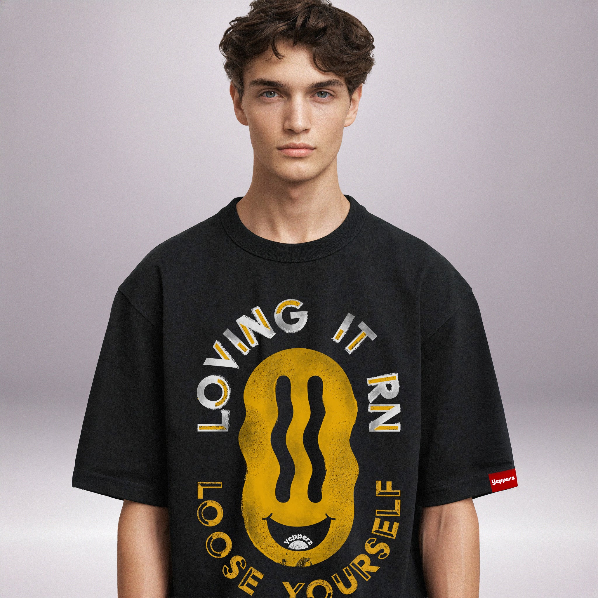 Black Oversized Graphic T-Shirt – “Loving It Right Now” Unisex Streetwear Tee