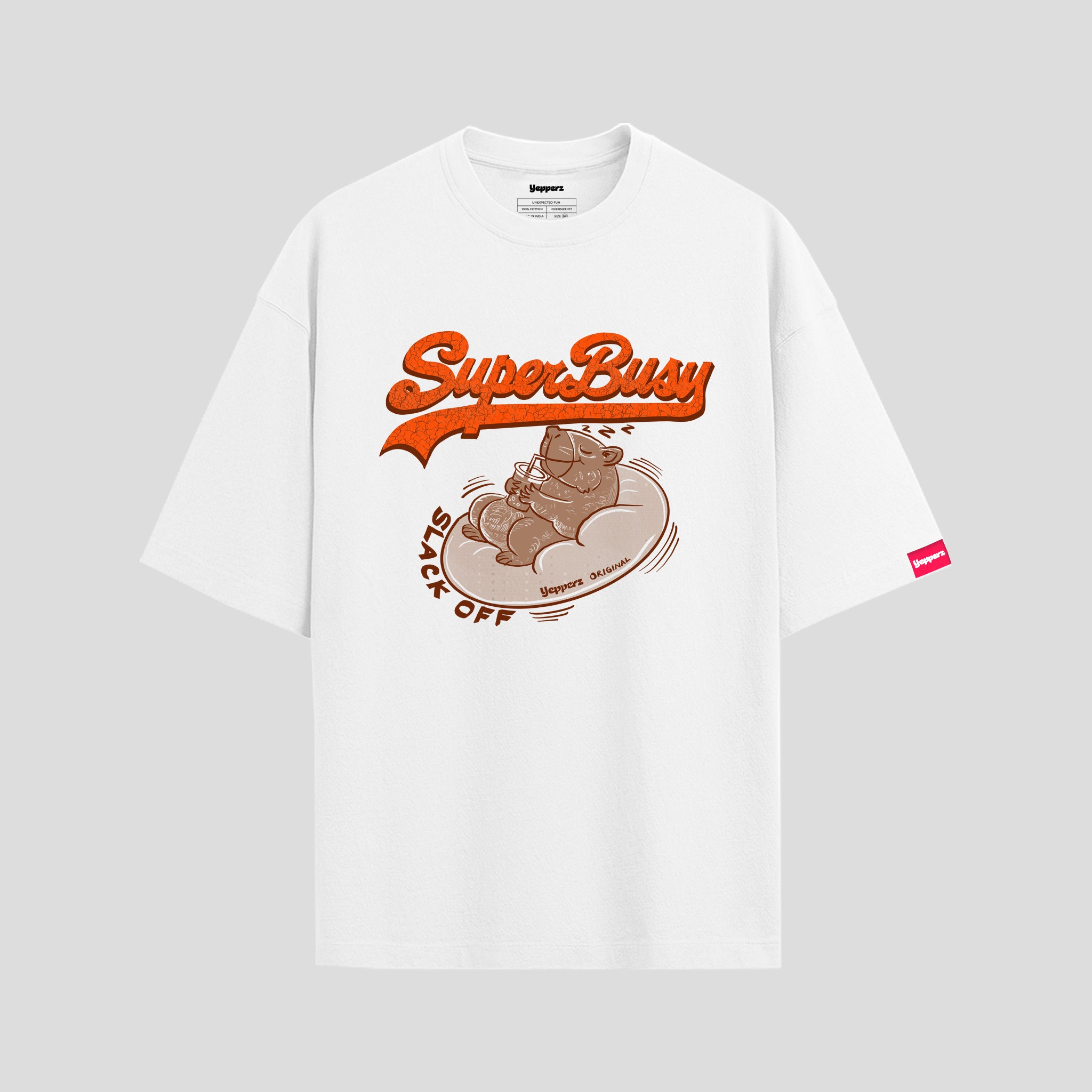 White Oversized Graphic T-Shirt – “Super Busy” Unisex Streetwear Tee