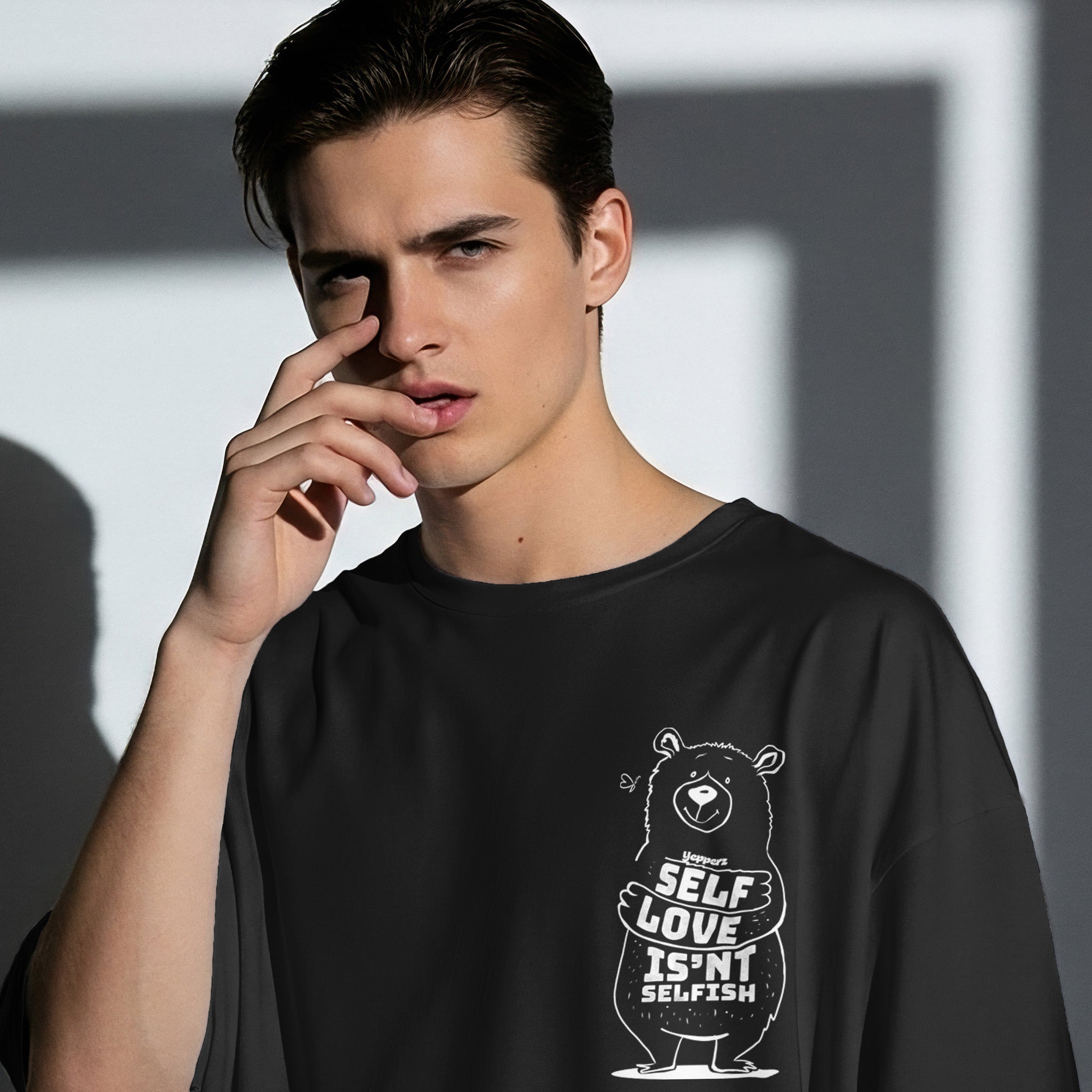 Black Oversized Graphic T-Shirt – “Self Love Isn’t Selfish” Unisex Streetwear Tee