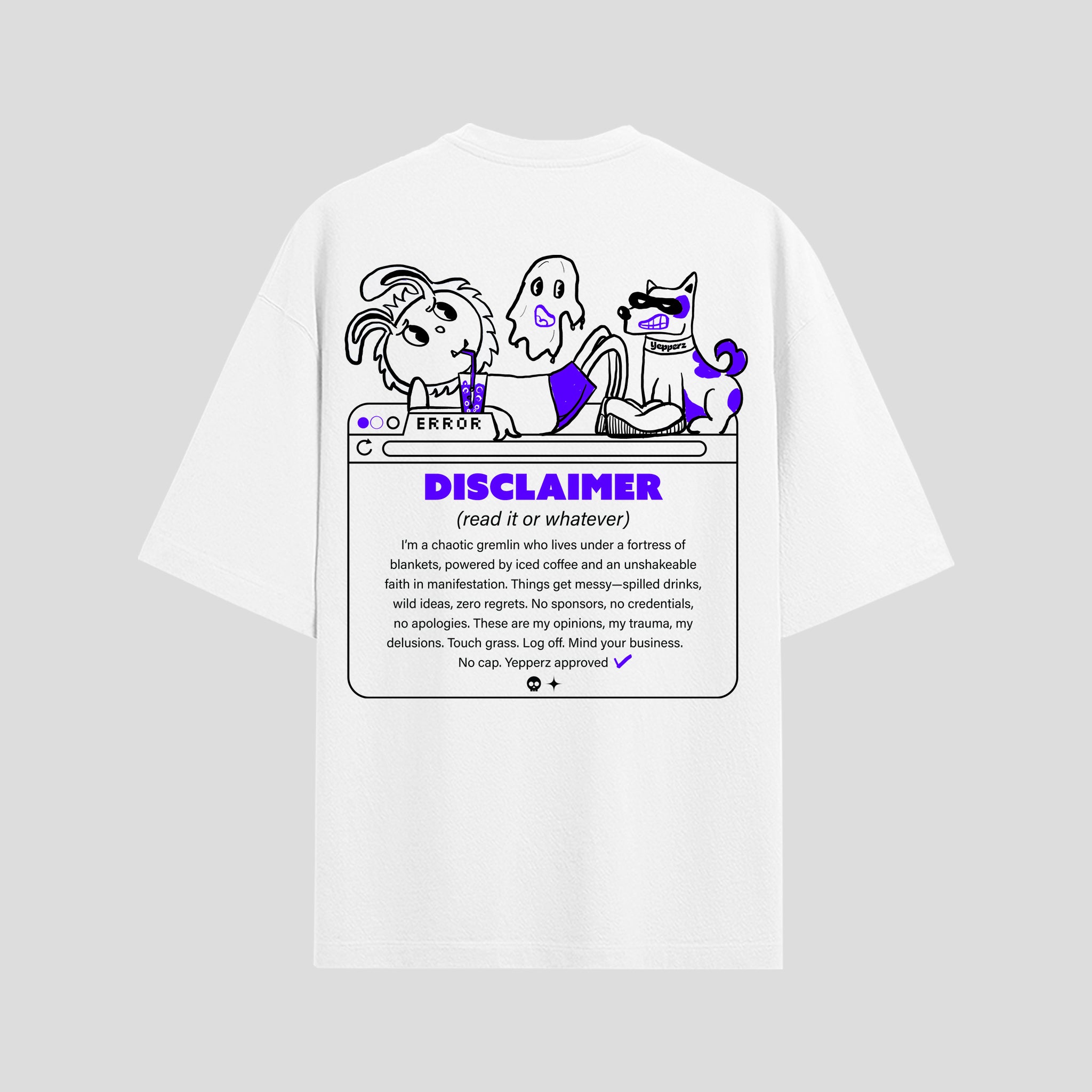 White Oversized Graphic T-Shirt – “Disclaimer” Unisex Streetwear Tee
