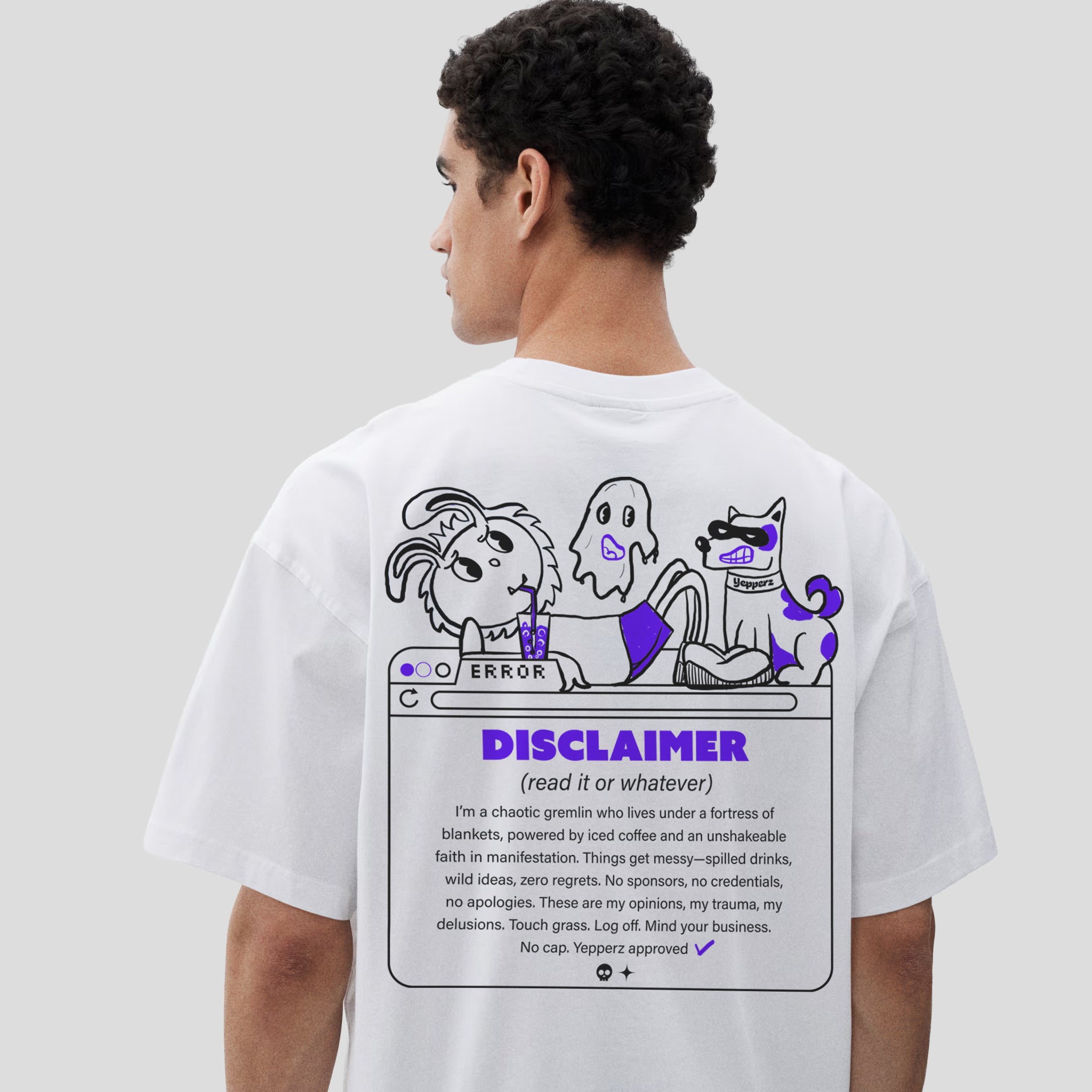 White Oversized Graphic T-Shirt – “Disclaimer” Unisex Streetwear Tee