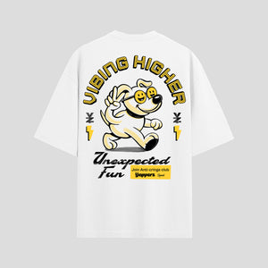 White Oversized Graphic T-Shirt – “Vibing Higher” Unisex Streetwear Tee