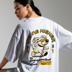 White Oversized Graphic T-Shirt – “Vibing Higher” Unisex Streetwear Tee