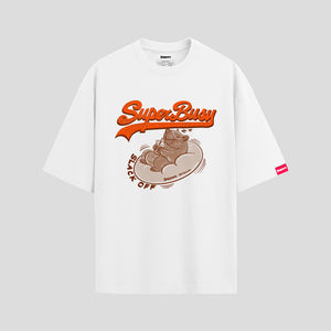 White Oversized Graphic T-Shirt – “Super Busy” Unisex Streetwear Tee