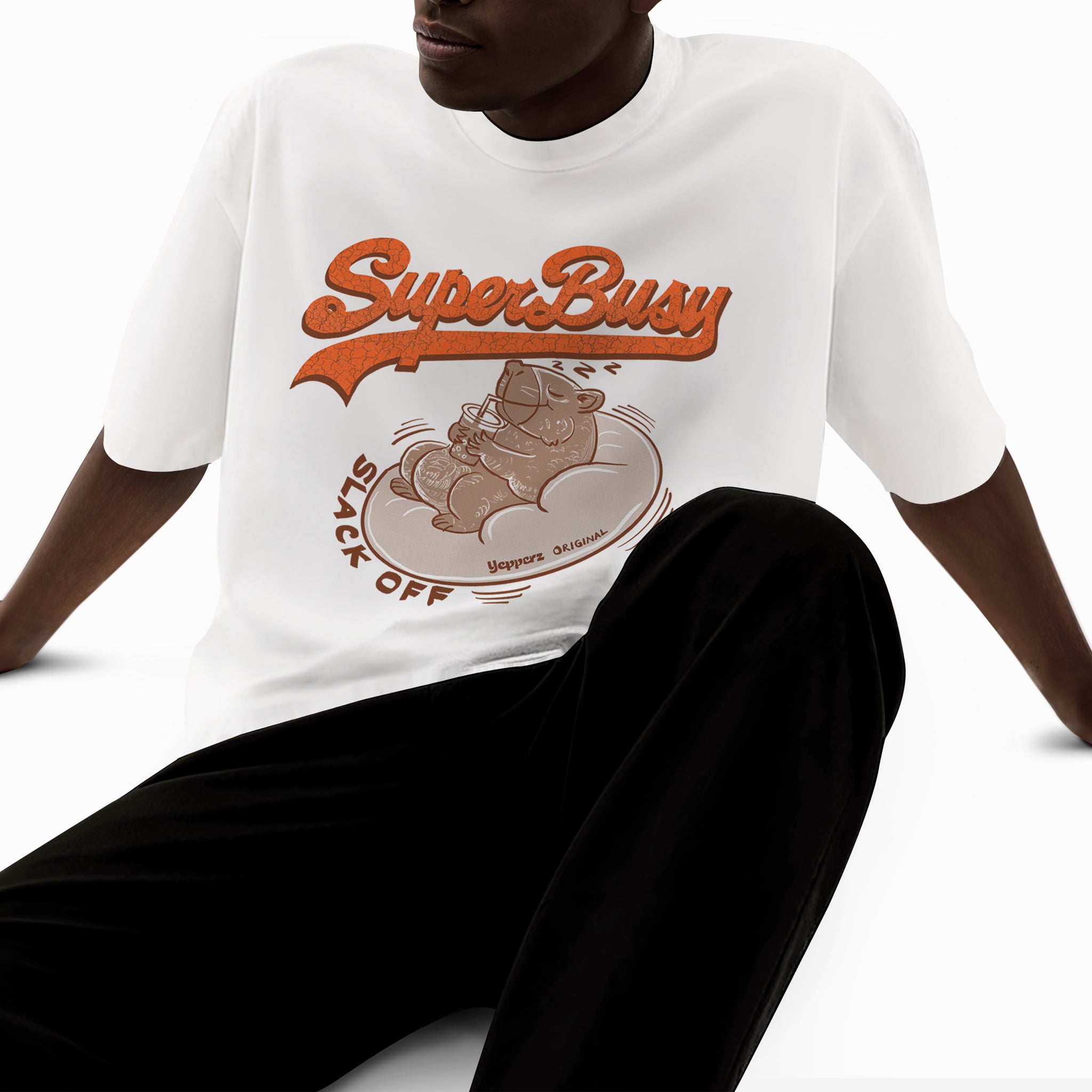 White Oversized Graphic T-Shirt – “Super Busy” Unisex Streetwear Tee