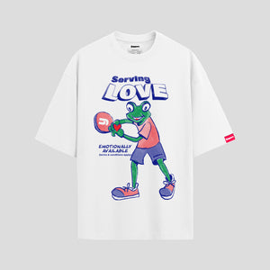 White Oversized Graphic T-Shirt – “Serving Love” Unisex Streetwear Tee