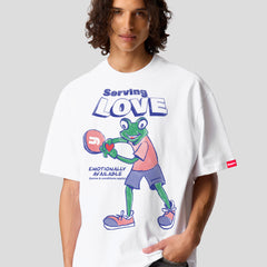 White Oversized Graphic T-Shirt – “Serving Love” Unisex Streetwear Tee