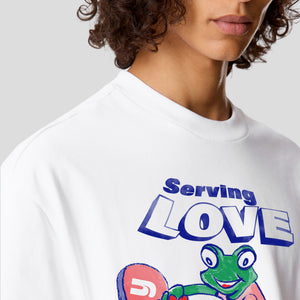 White Oversized Graphic T-Shirt – “Serving Love” Unisex Streetwear Tee