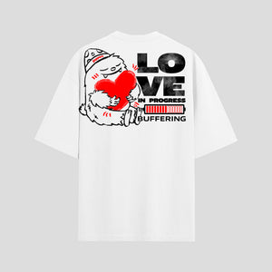 White Oversized Graphic T-Shirt – “Love In Progress” Unisex Streetwear Tee