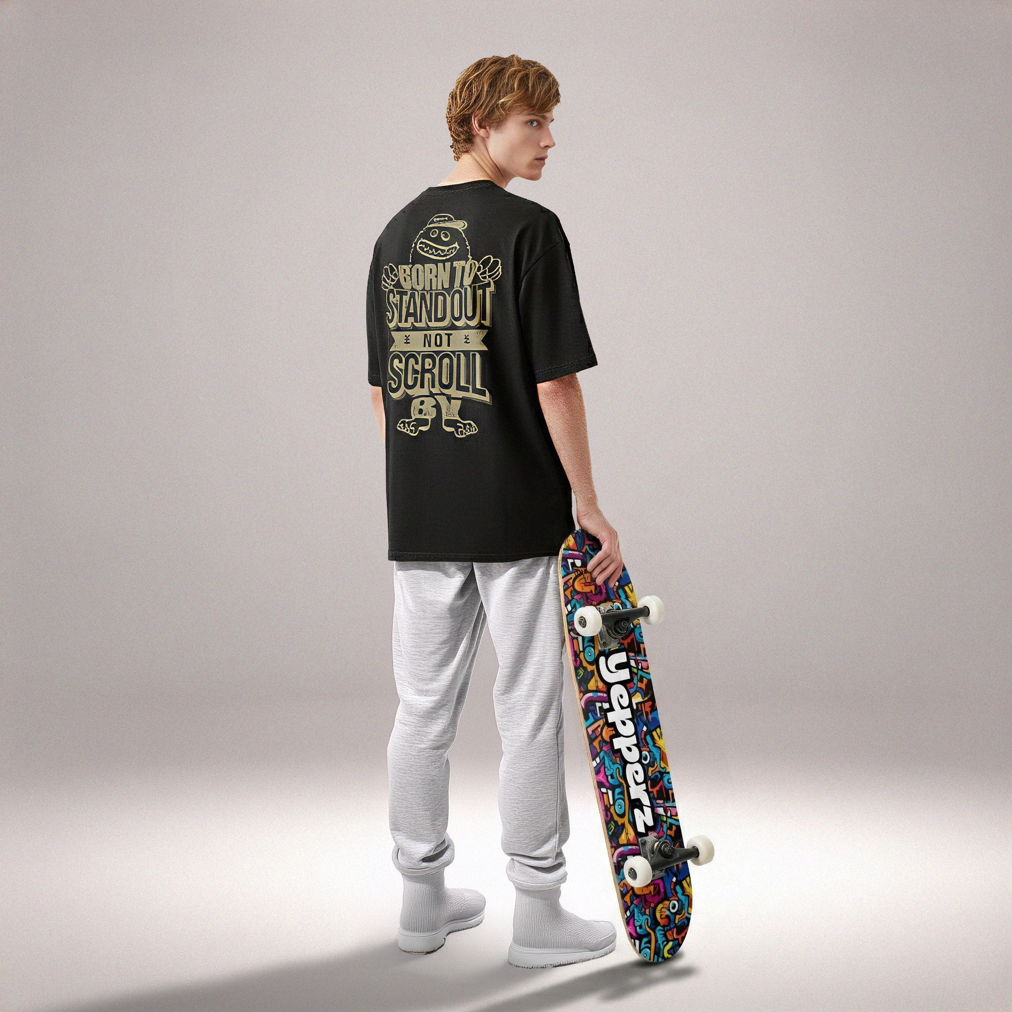 Black Oversized Graphic T-Shirt – “Born To Stand Out” Unisex Streetwear Tee
