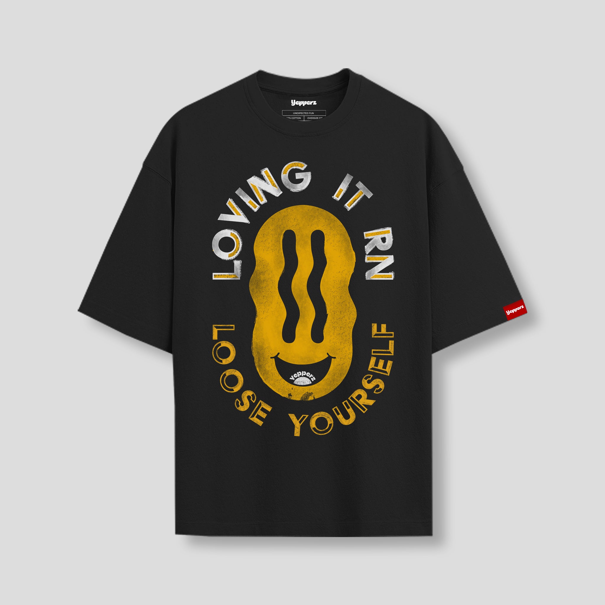 Black Oversized Graphic T-Shirt – “Loving It Right Now” Unisex Streetwear Tee