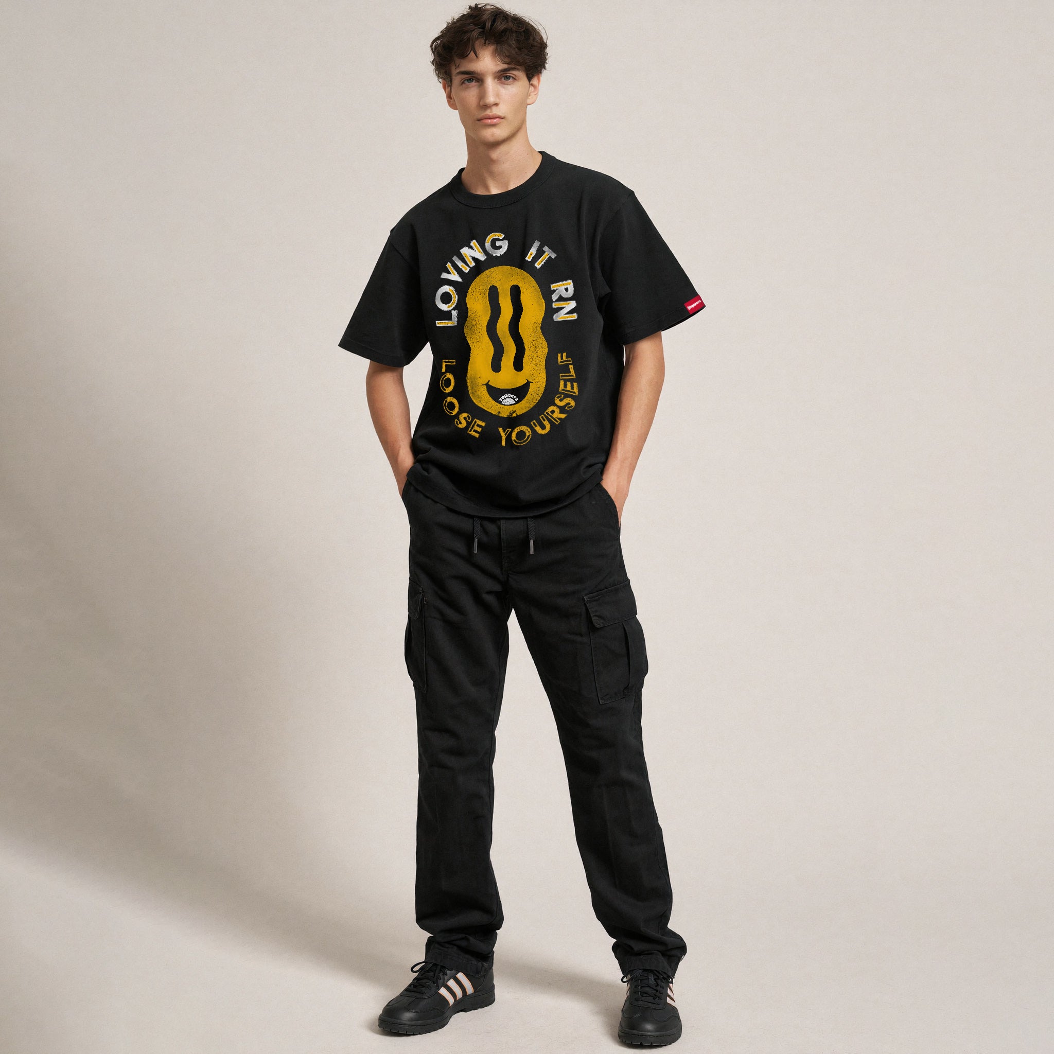 Black Oversized Graphic T-Shirt – “Loving It Right Now” Unisex Streetwear Tee