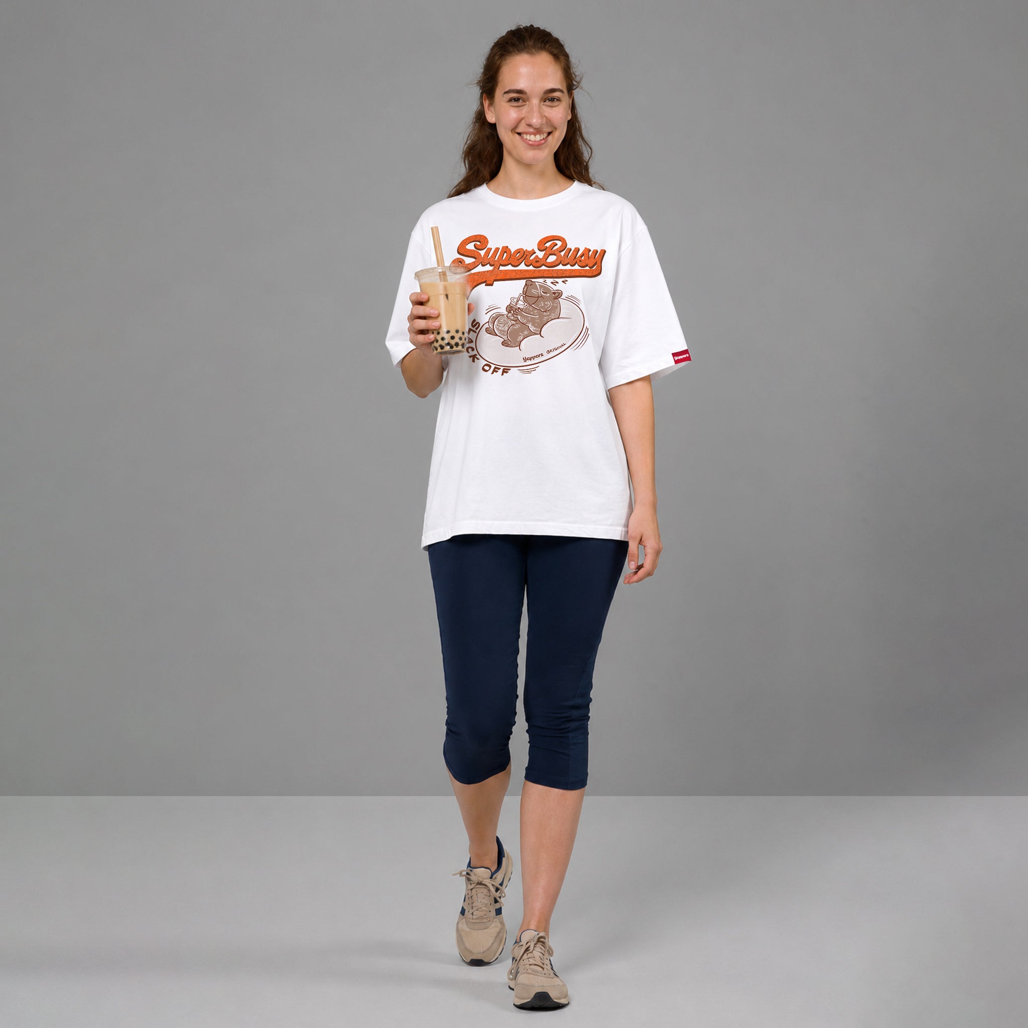 White Oversized Graphic T-Shirt – “Super Busy” Unisex Streetwear Tee